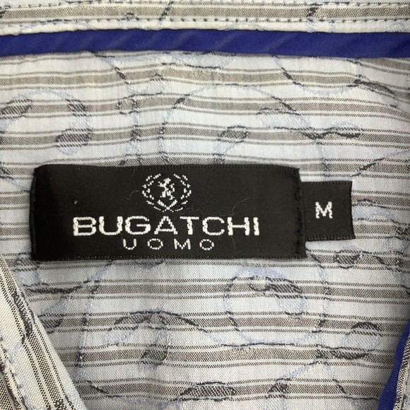 Bugatchi Mens Long Sleeve Button Up Shirt Gray Blue Striped Size Medium - Picture 4 of 7